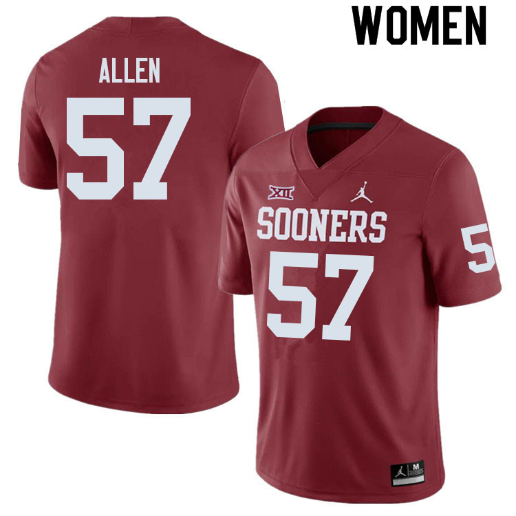 Women #57 Gunnar Allen Oklahoma Sooners College Football Jerseys Sale-Crimson